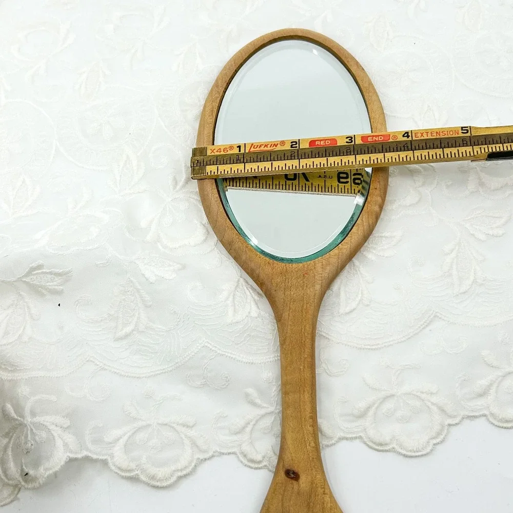 Vintage Handmade Wood Carved Hand Mirror Vanity Mirror - Boho Minimalist